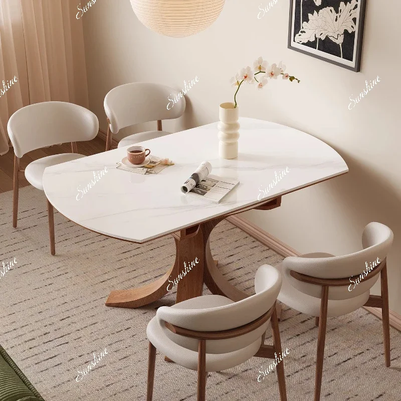 Small apartment full solid wood retractable slate square and round dining table high-end family dining table