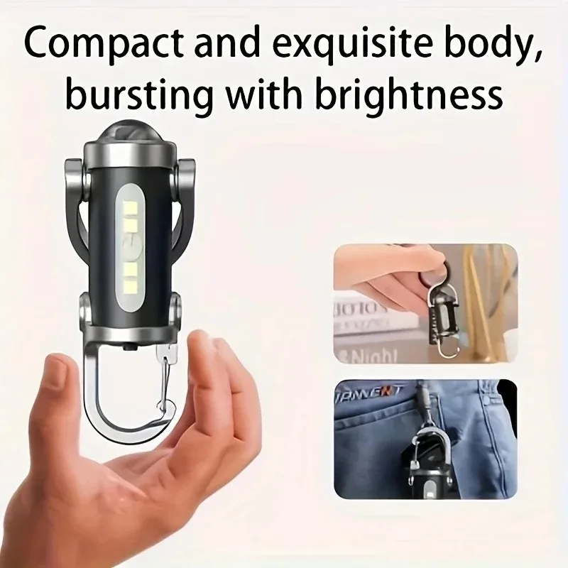 Mini Keychain Flashlight Rechargeable Pocket Cob Working Light Outdoor Hook Emergency Warning Light For Camping Walking Hiking