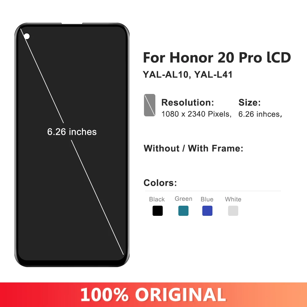 6.26\'\' Display Replacement For Honor 20 Pro LCD Touch Screen Digitizer Assembly With Frame YAL-AL10 YAL-L41 LCD