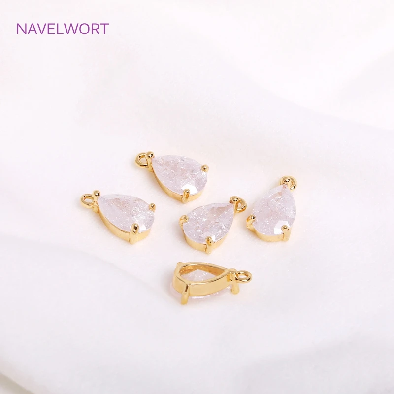 18K Gold Plated Teardrop Charms For Earring Making,Jewellery Making Supplies,Brass Inlaid Cubic Zirconia Pendants Wholesale