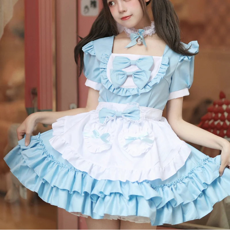 Kawaii Lolita Maid Outfit, Anime Pink Maid Cosplay Costume, Lolita fur s, Japanese Cute, 73 Maid Uniform Costumes, 5XL, New