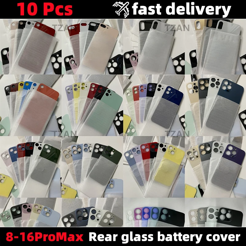 

10Pcs For iPhone 11 12 Mini 13 Pro 14 ProMax 15 16 8 Plus X XR XS Max SE2 3 Back Glass Panel Battery Cover Big Hole Rear Housing