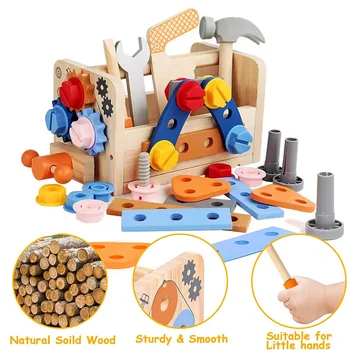 Set di attrezzi per bambini Costruzione educativa in legno STEM Giocattoli Montessori Giochi di ruolo Giochi interattivi per cassetta degli attrezzi portatile per bambini