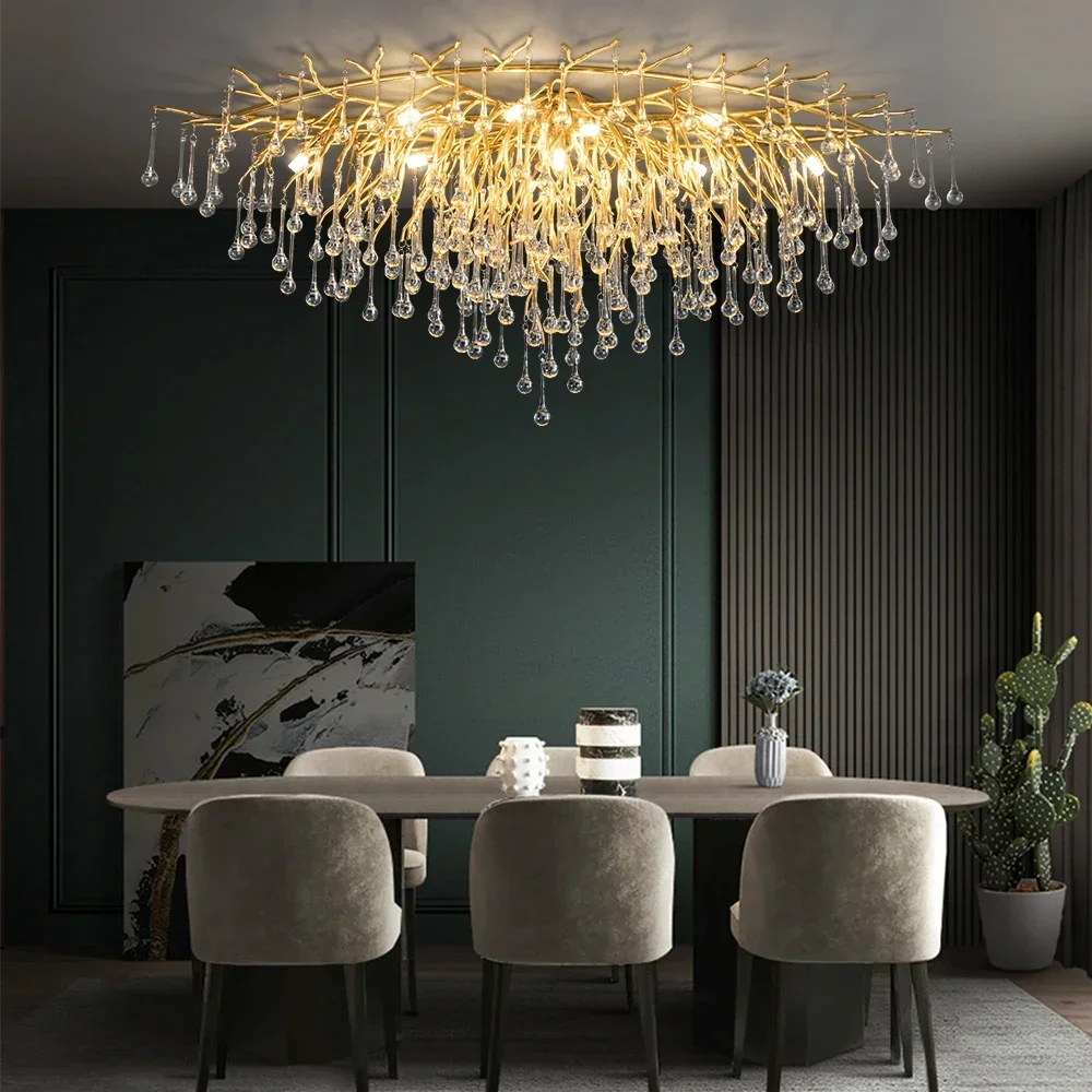 Crystal Ceiling Chandelier Lights For Dining Room Living Room Modern Luxury Long Crystal Chandelier Pendant Lamp Decor