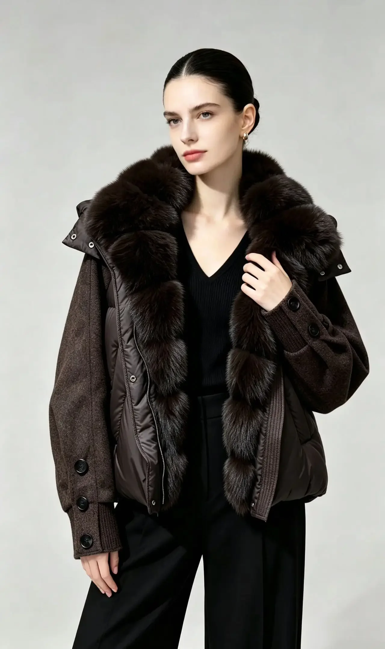 OFTBUY New Winter Warm Cropped Natural Fur Down Cclothing Women Short Duck Down Jacket Real Fox Fur Collar Puffer Coat Female