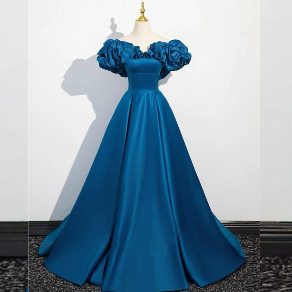 

Customized Charmeuse Pleat Lace-up A-line Floor-length Bespoke Occasion Elegant Party Wedding Formal Evening Prom Dresses
