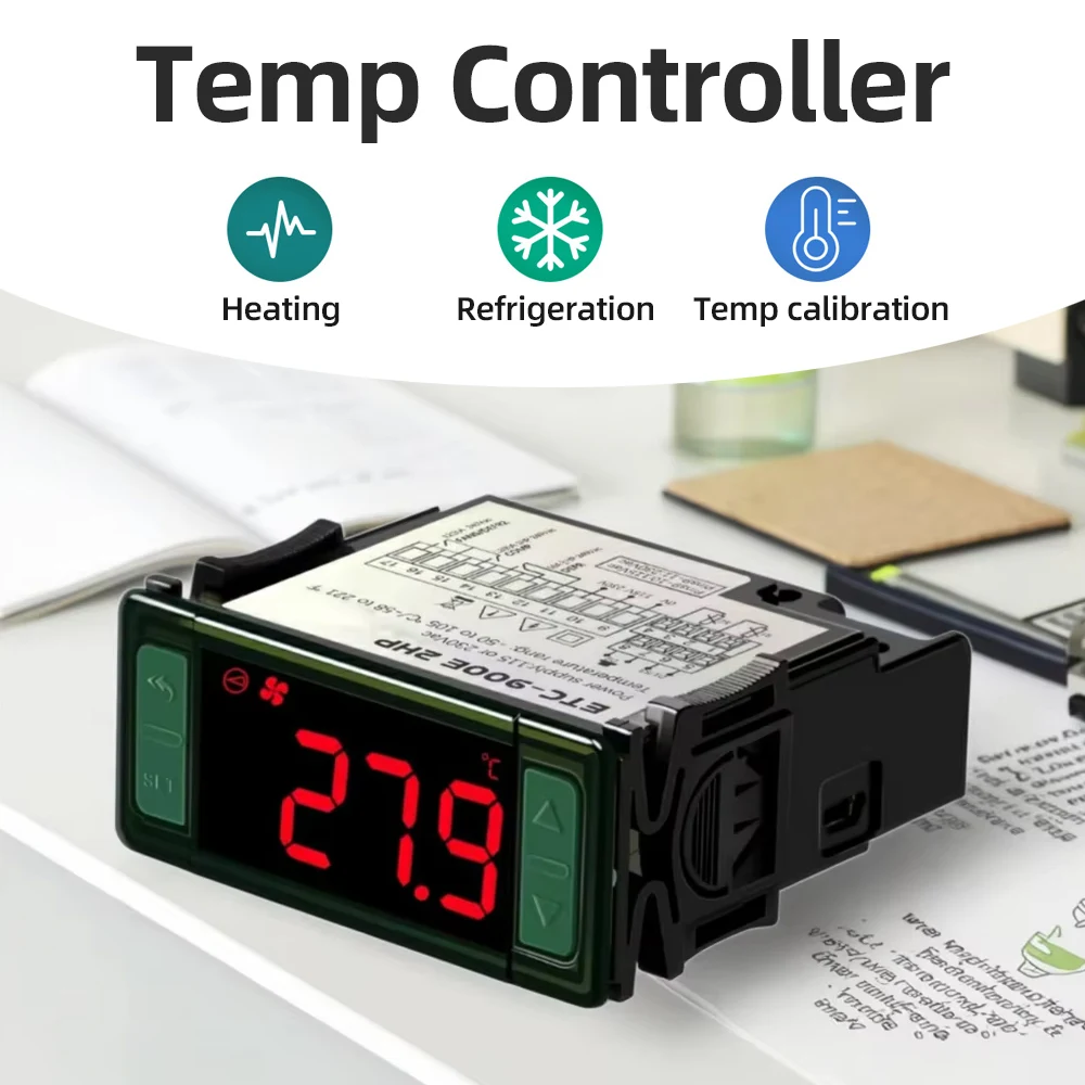 Controlador Digital de Temperatura ETC-512E/ETC-900 -50-105 ℃   Termostato Eletrônico com Display LCD para Aquecimento, Resfriamento e Descongelamento