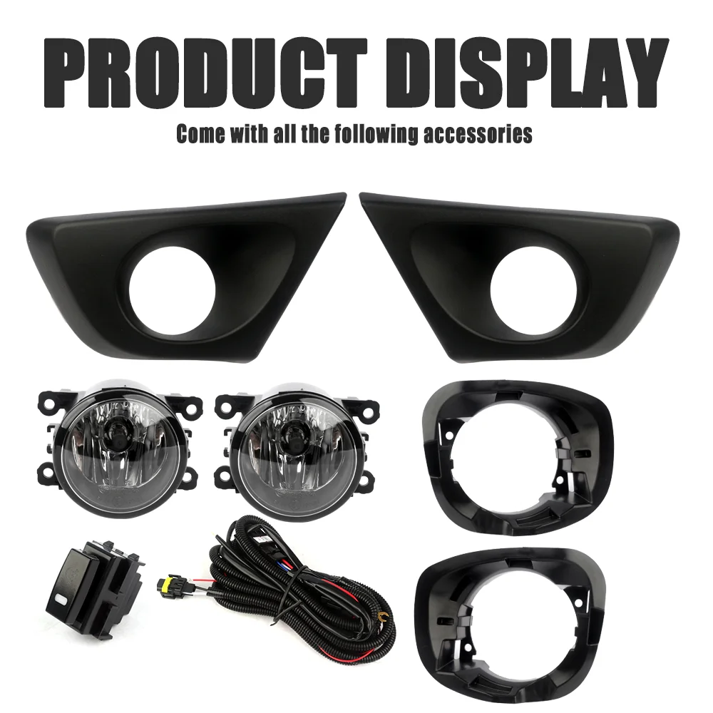 Front Fog Light Kit for Renault Duster/Oroch 2020-2022 Fog Lamp Set with Bezels Wiring Harness Switch Relay Pair