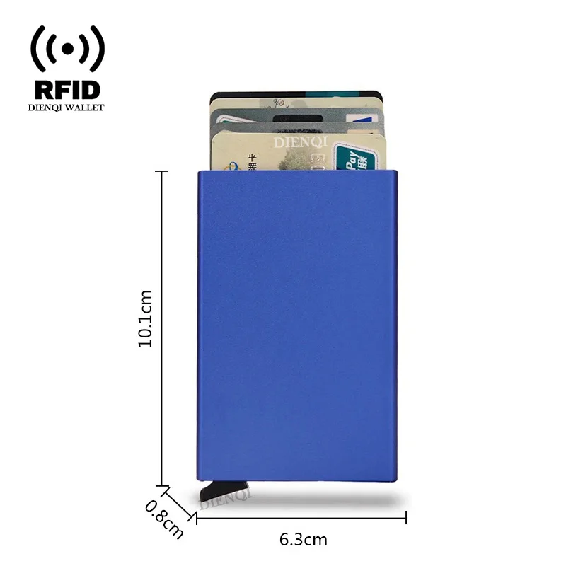 RFID 신용카드 홀더 금속 얇은 슬림 스마트 지갑, 팝업 미니멀리스트 소형 블랙 지갑, 남녀공용 미니 지갑