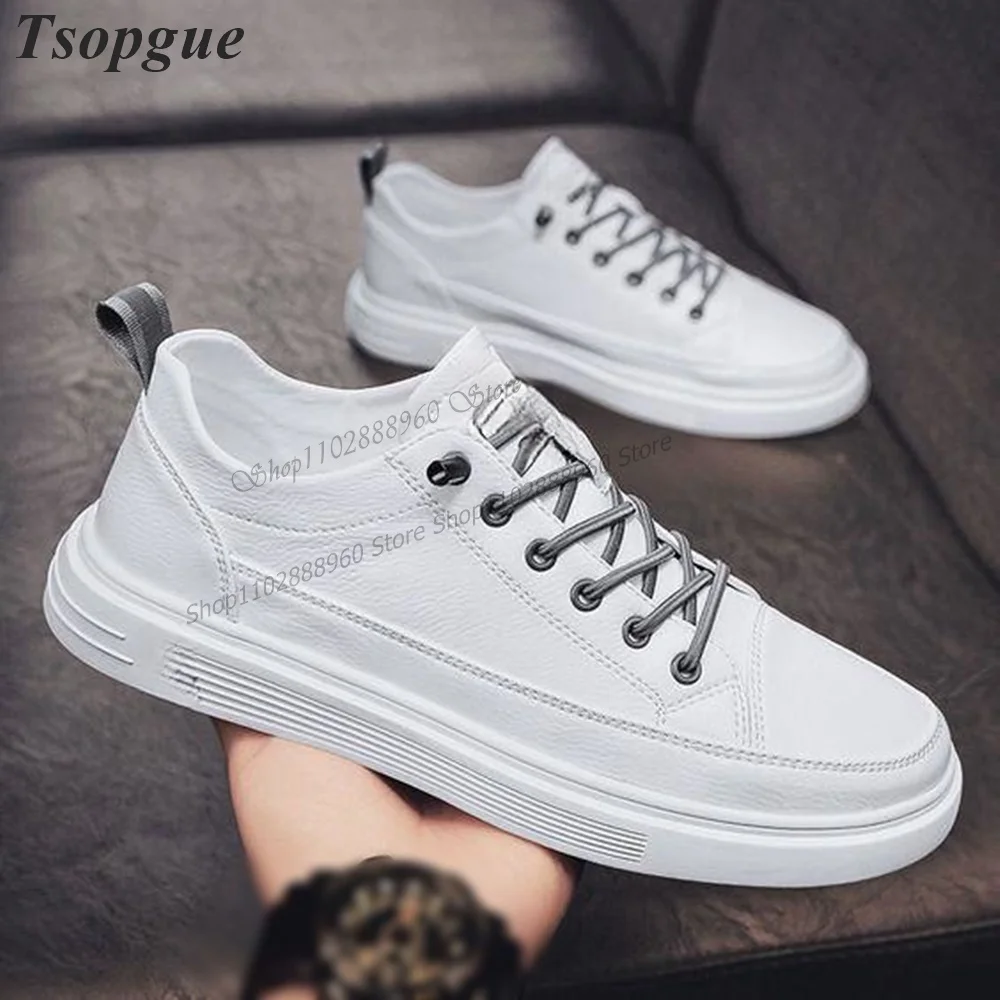 

Comfortable White Cross-Tied PU Leather Men's Pumps Men Shoes Flat With Runway Casual Party Shoes 2023 Fashion Zapatillas Muje