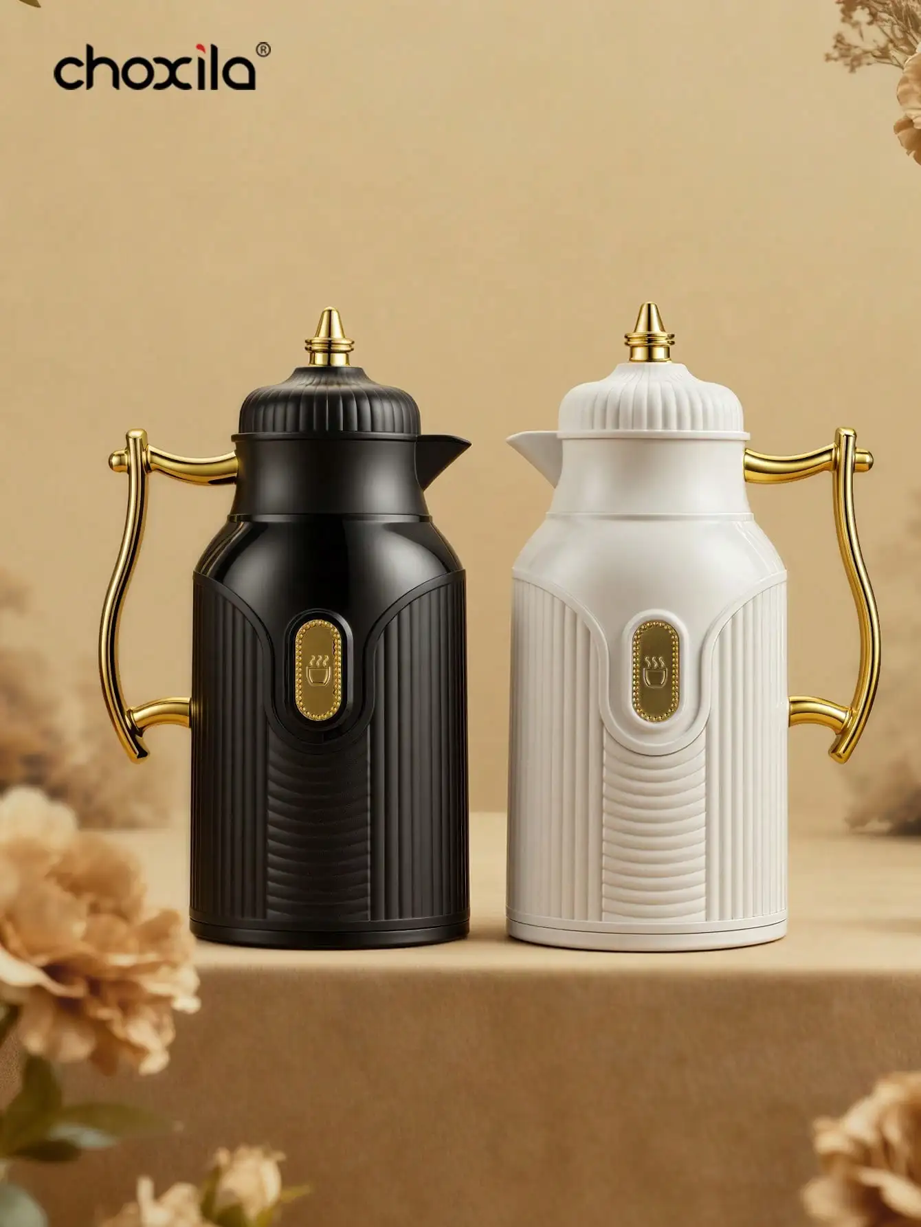 

1pc Large-capacity insulated kettle, gold-plated style teapot, coffee kettle, thermos, hot water bottle, press-type glass inner