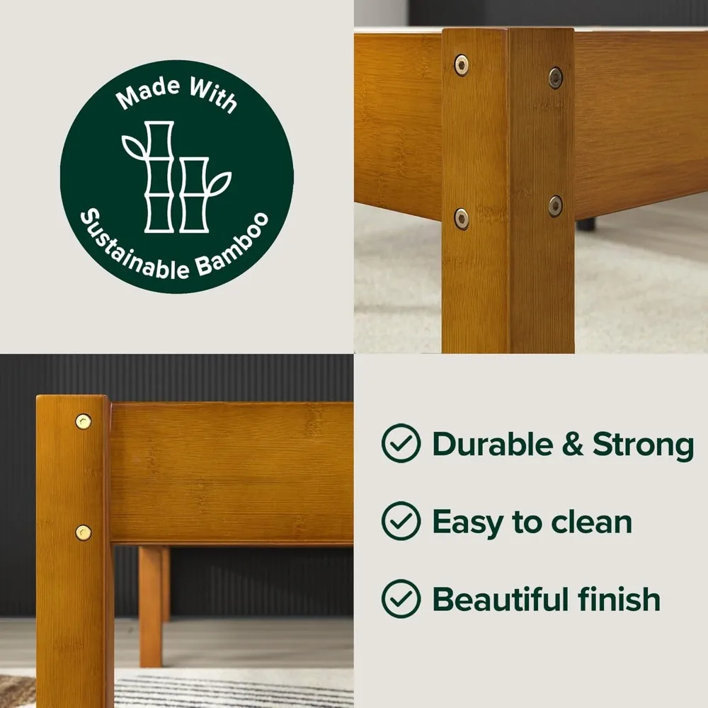 Cadre de lit plateforme Queen en bambou de 14 pouces avec support à lattes en bois, assemblage facile, aucun sommier tapissier nécessaire, finition marron