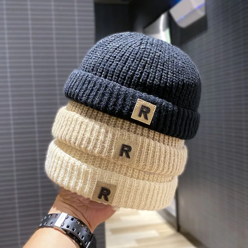 Winter Warm Baby Knitted Hat Solid Color Letter Toddler Beanie Cap Korean Hip Hop Boy Girl Brimless Hats Kids Woolen Skullcap