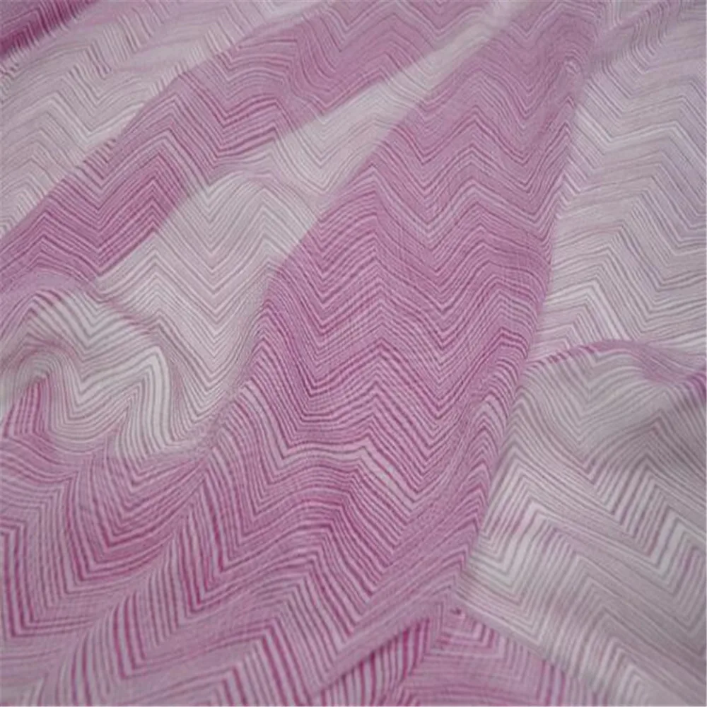 New Simple Printed Line Geometry Soft 100% Natural Crepe Silk Crinkle Chiffon Fabric for Gilr Modern Clothes Pink Color