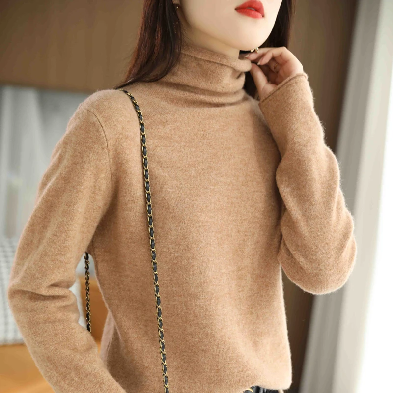 เสื้อสเวตเตอร์คอเต่า แขนยาว สีพื้น ผ้าวูลคลาสสิกสำหรับผู้หญิง ฤดูใบไม้ร่วง คุณภาพสูง นุ่ม อุ่น สวมใส่สบาย