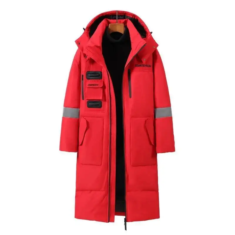 سترات شتوية للرجال طويلة بطة بقلنسوة موضة 2022 معاطف دافئة سميكة معاطف فضفاضة للرجال سترات رجالي باللون الأسود والأحمر والأبيض #4