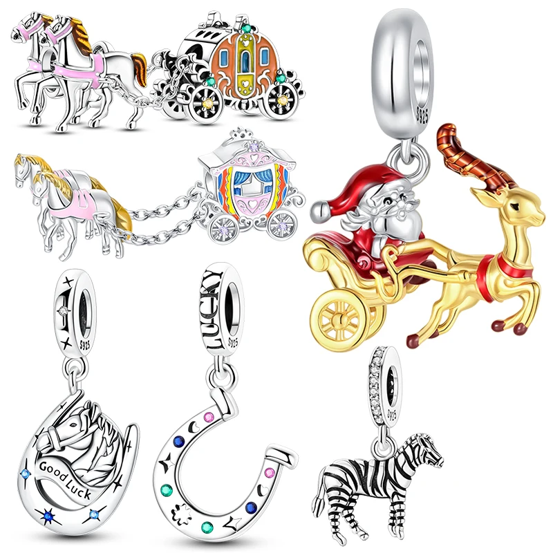 

925 Sterling Silver Carriage Charm Santa Clause Sleigh Pendant Fit 4MM Hole Diameter Charms Bracelets Women DIY Jewelry Gift
