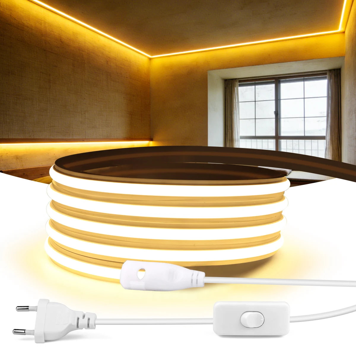 220V Neon Light COB LED Strip 280LEDs/m Waterproof Fireproof Stickable Safe Silicone Hose For Kitchen Outdoor Garden Decor Lamp