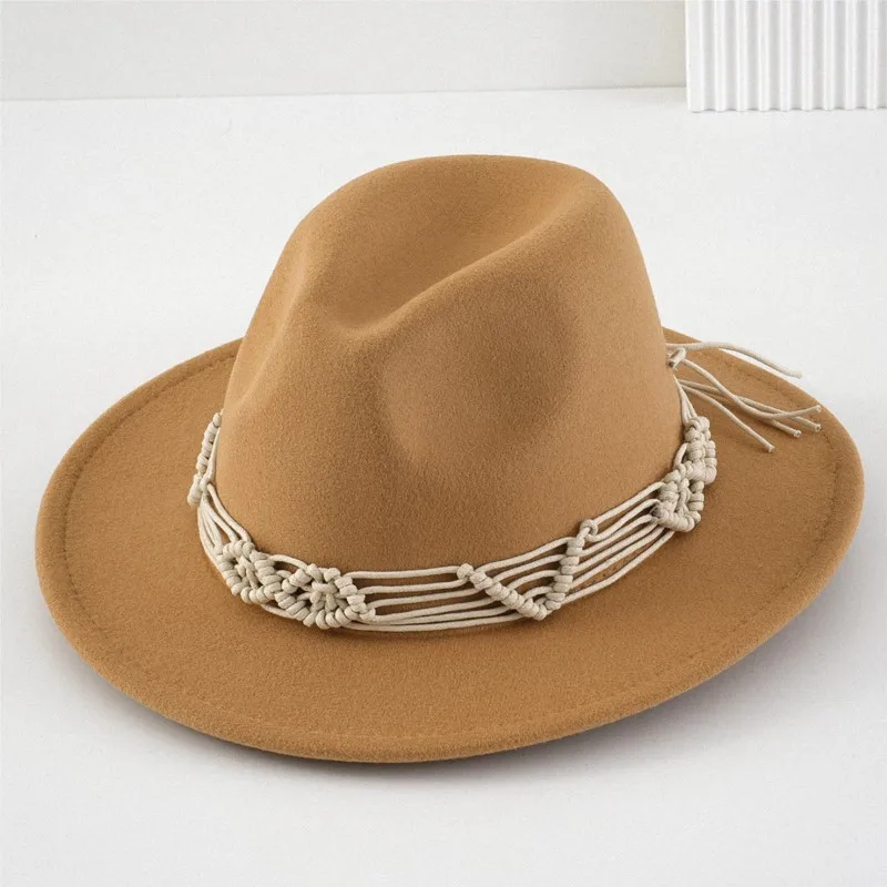 Light luxury flat-brimmed top hat for women three-dimensional woven floral belt tea party and wedding event