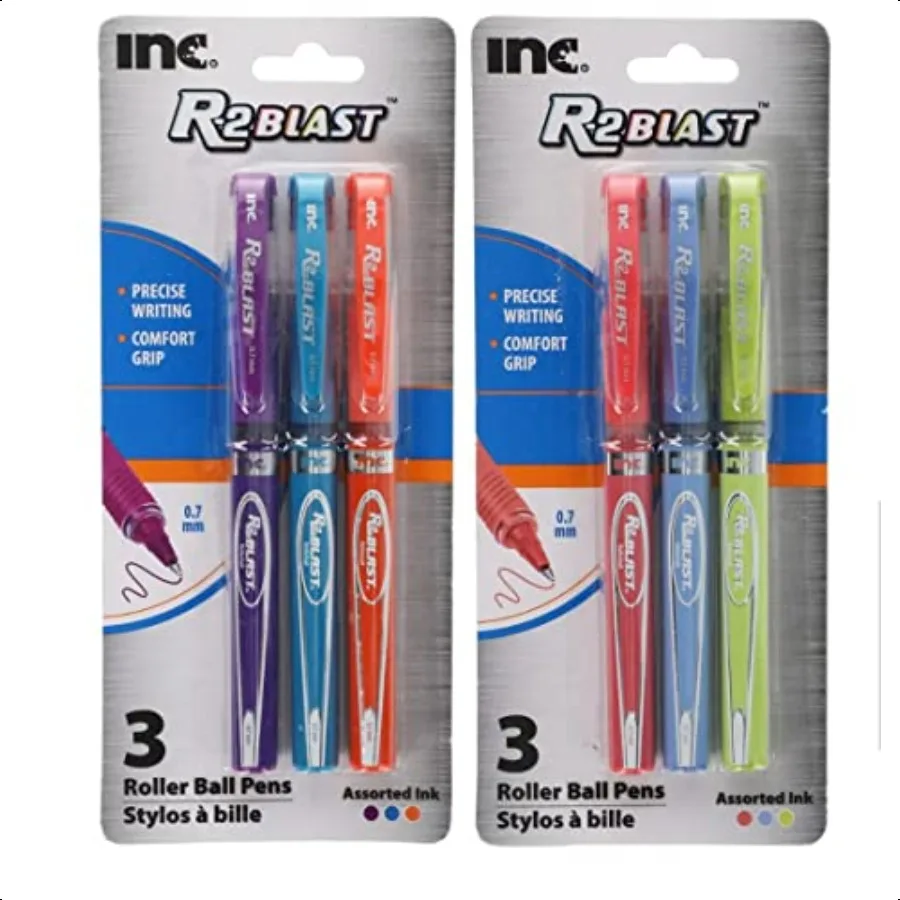 

R2 BLAST Precise Writing Colorful Roller Ball Pens Set: 6 Colorful Roller Comfort Grip Ball Pens assorted between a Pack of Pur