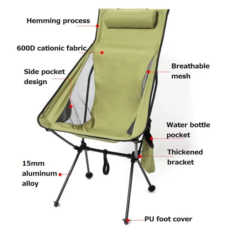 New Upgraded Outdoor Folding Chair Ultralight Aluminiu Alloy Camping Chair 150KG High Load Fishing Chair Beach Garden BBQ Chair