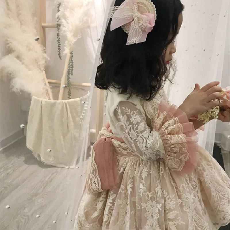 Baby Girl Princess Lace Floral Tutu Dress With Cap Infant Toddler Girl Vintage Vestido Party Pageant Birthday Baby Clothes 1-5Y