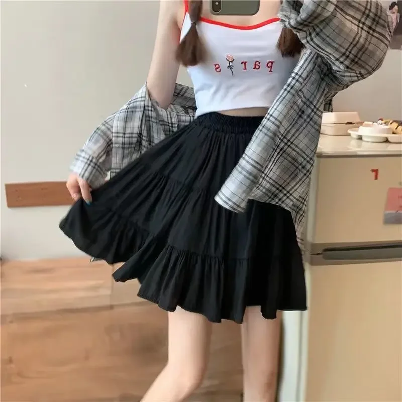 

Mini Skirts Women Fairycore Kawaii Age-reducing Ruffles Summer Girlish Graceful Korean Style Loose All-match Gentle Casual Solid
