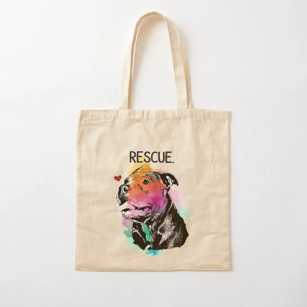 

Rescue Pitbull Dog Watercolor Tote Bag Reusable bags bags luxury women tote bag screen