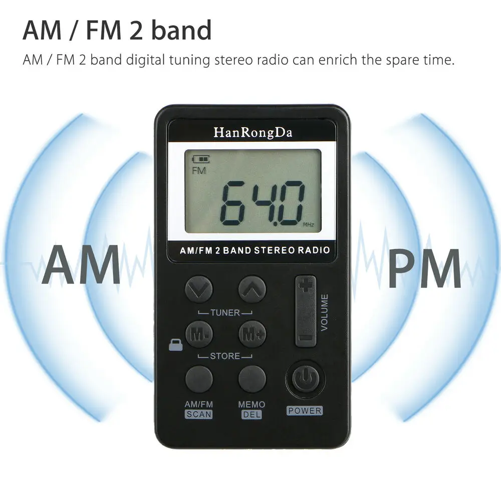 Mini Radio de Poche AM FM Portable, Baladeur à Réglage Numérique, Écran LCD, Meilleure Réception, Rechargeable avec Écouteurs