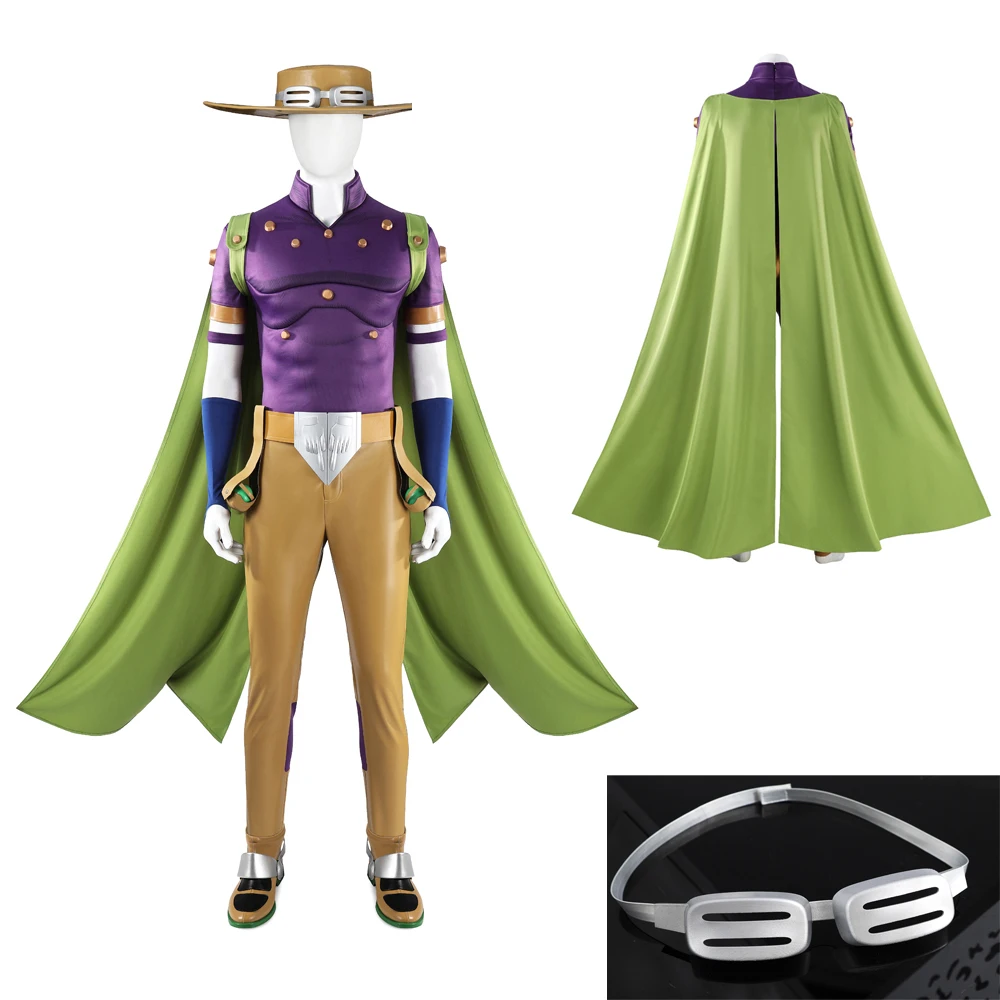 

Костюм для косплея Zentai Gyro Zeppeli из аниме JoJo's Bizarre Adventure Steel Ball Run: плащ, шляпа, пояс, перчатки, реквизит, комплект одежды