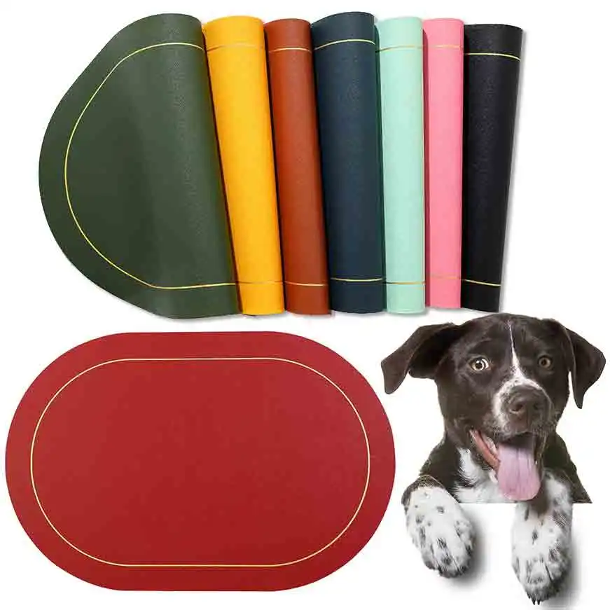 Double Sided Pet Food Oval Bowl Mat Waterproof Dog Cat Placemat Easy Wash For Pet Bowl Drinking Feeding Pad Accessories