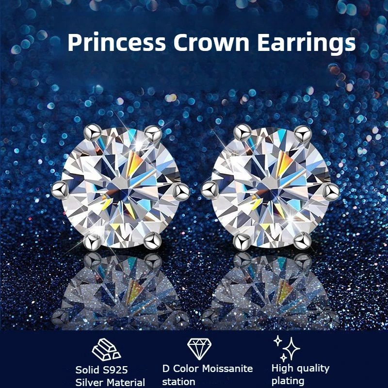 1-3CT 100% Real Moissanite Studs Earrings Pass Diamond tester 925 Silver Platinum Plated Zircon Bride Wedding Gemstone Earrings