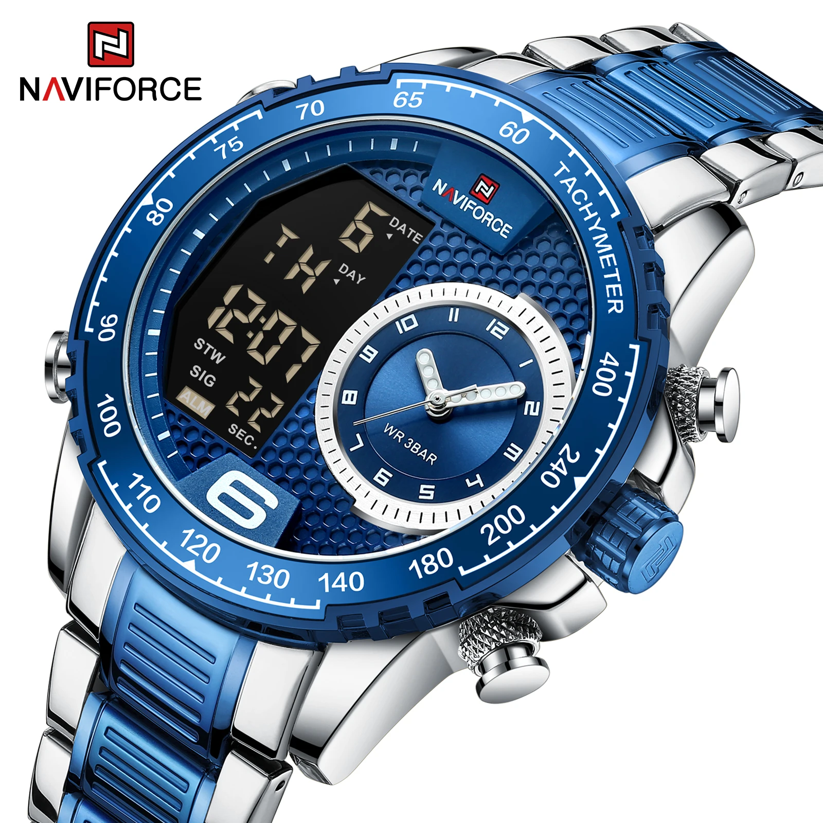 

NAVIFORCE 2022 New Design Men's LCD Display Wristwatches Luxury Watch for Men Luminous Waterproof Steel Watch Japan Movment