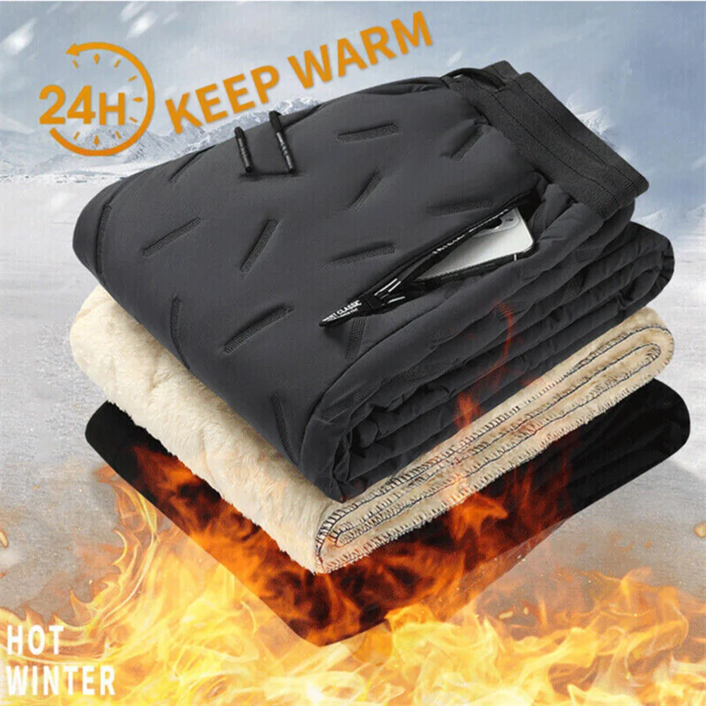 2024 Winter Men Plush Thick Fleece Sweatpants Lambswool Thermal Trousers Casual Pants Waterproof Windproof Warm Cotton Pants