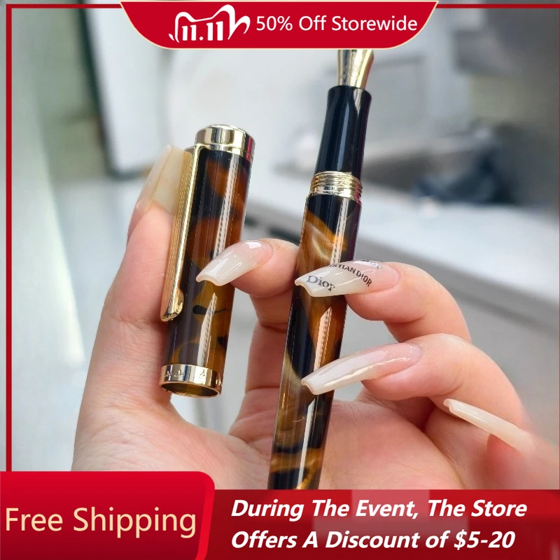 

HUXIAOSHAN оригинальные черные оранжевые перьевые ручки из смолы золотые/серебристые EF F M 0,38 0,5 0,7 мм перо каллиграфическая ручка школьные ручки