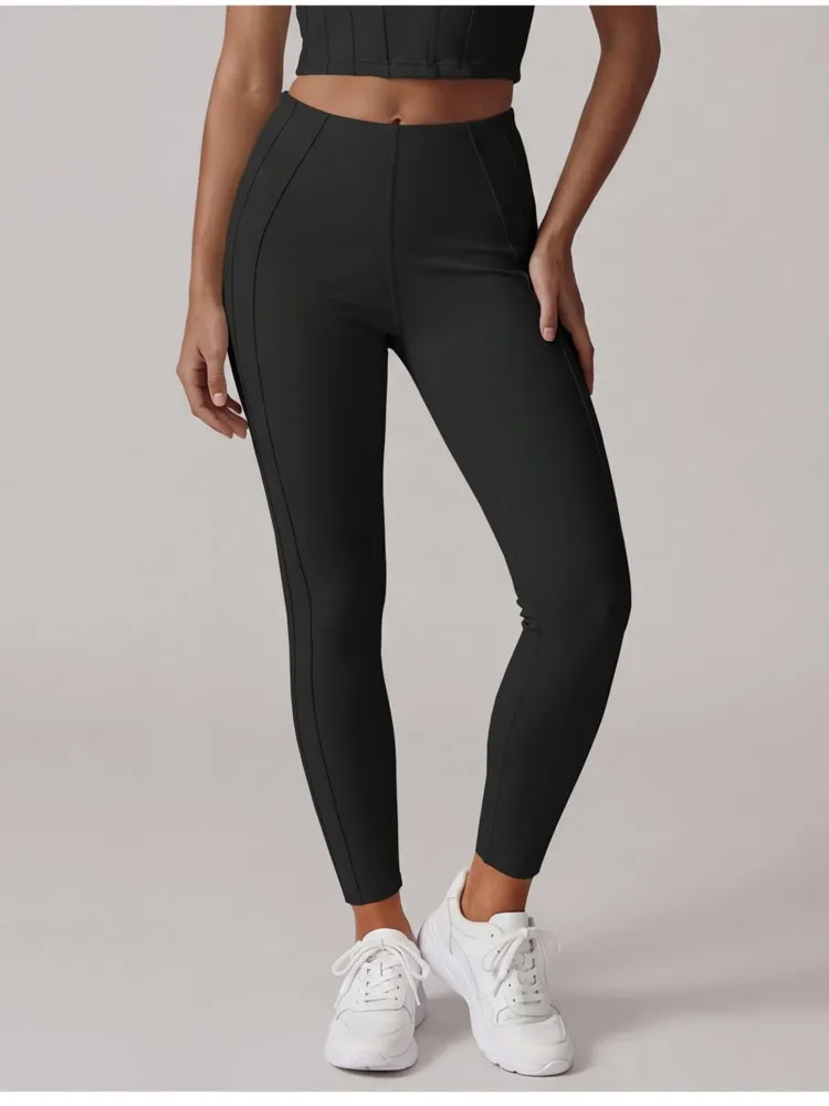 Soft Motion Straight Leg Bottoms Women's Mid-Waist Yoga Pants GYM Leggings Naked Feel Pilates Running Sports Trousers Leggings