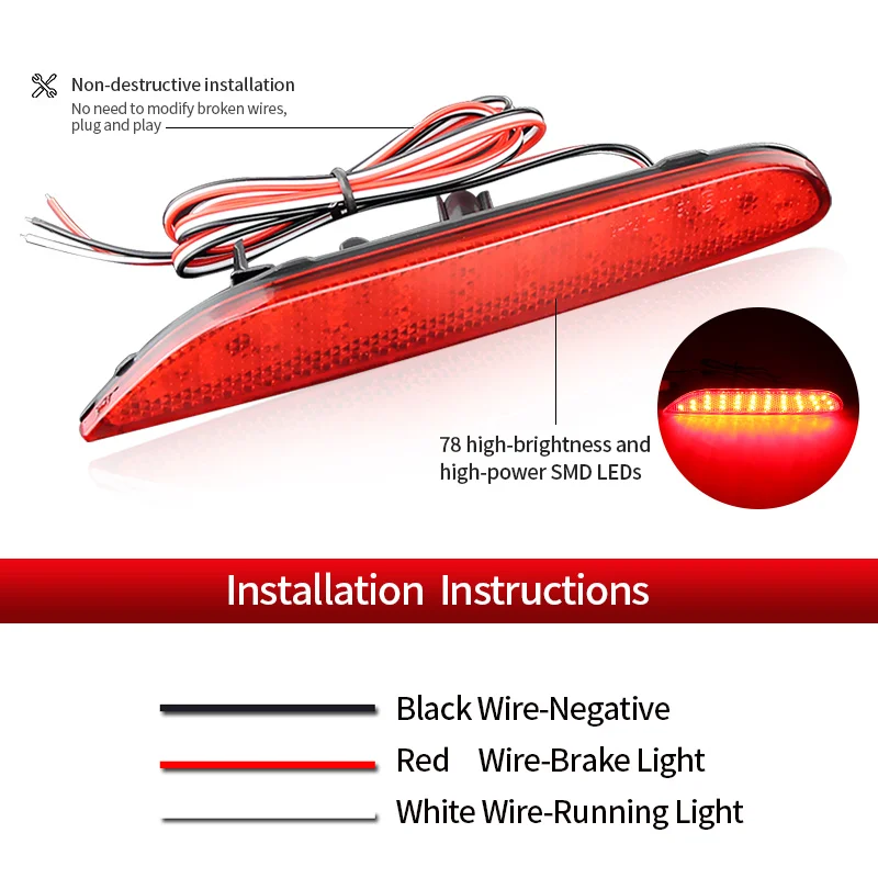 2×for Infiniti QX30/QX80/QX60/QX56/Q50 LED Rear Bumper Brake Lamps Reflector Signal Fog Light for Nissan Rogue Pathfinder Leaf
