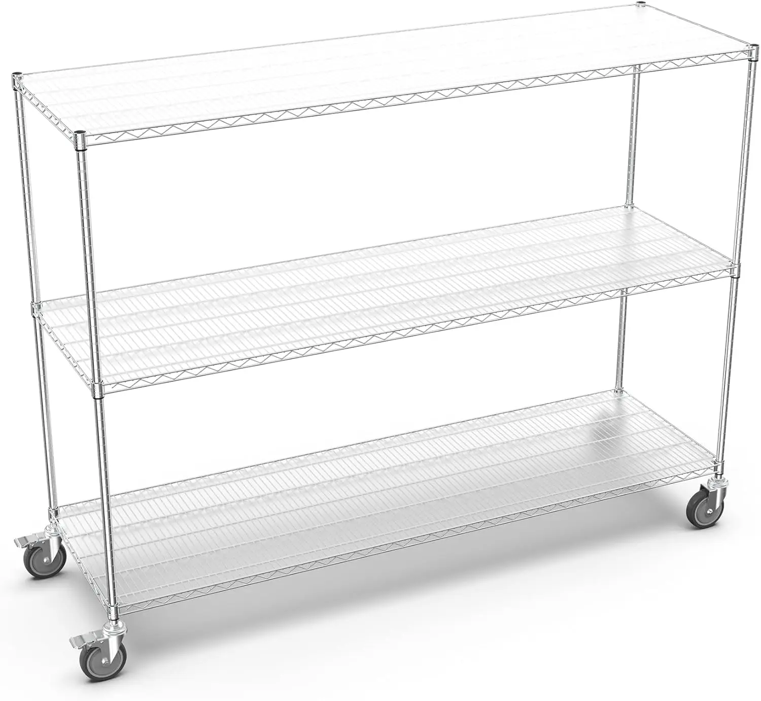 3 Tier 3000Lbs Capacity Nsf Metal Shelf Wire Shelving Unit, Heavy Duty Adjustable Storage Rack With 5In Wheels & Shelf Liners