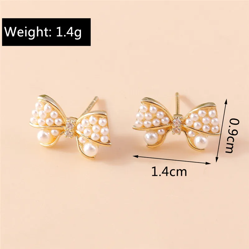 Aihua Niedliche Elegante Schleifen-Ohrstecker, Zarte Damen-Ohrringe mit Vollbesatz aus Perlen und Zirkonia, Modeschmuck-Accessoires – Detail 6
