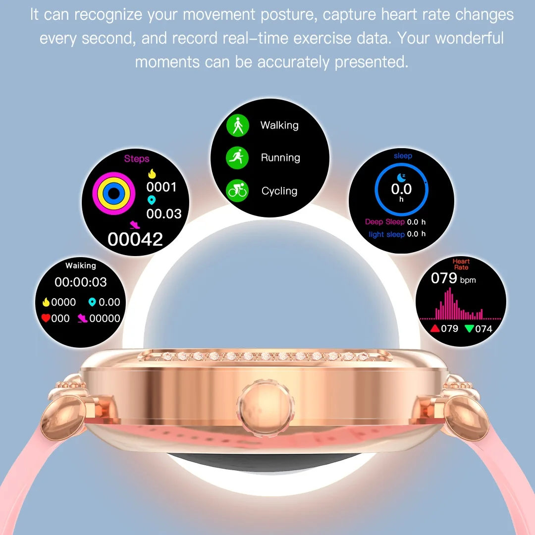 ساعة ذكية للنساء، مراقبة معدل الصحة لمدة 24 ساعة، مراقب النوم، متتبع الأنشطة الخارجية، ساعة رياضية مع ساعة ركوب الدراجات السعرات الحرارية #5