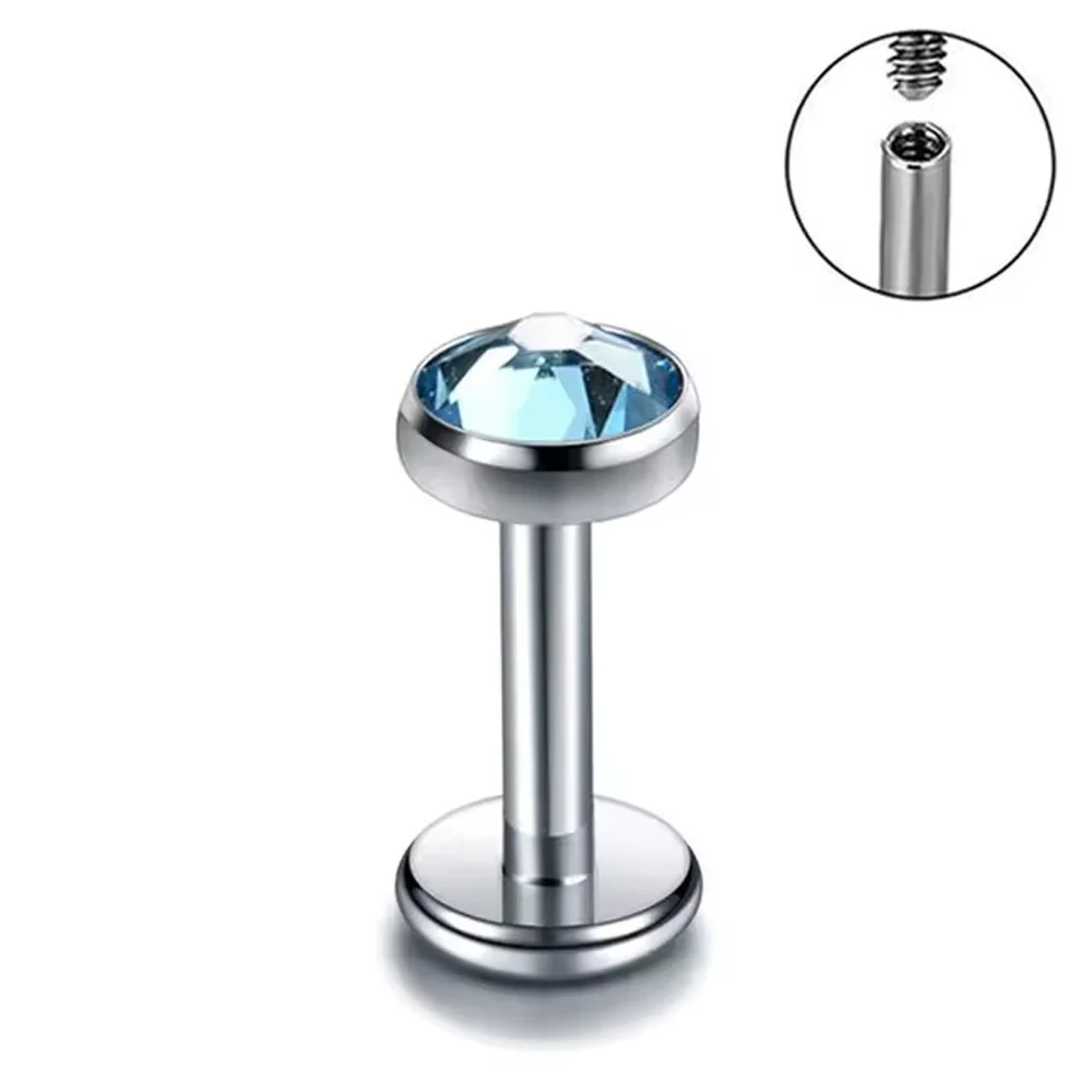 Fashion ASTM F136 Titanium Nose Piercing 5A Zircon Stones Earrings Internal thread Labret Lip Studs Ear Cartilage Tragus Jewelry