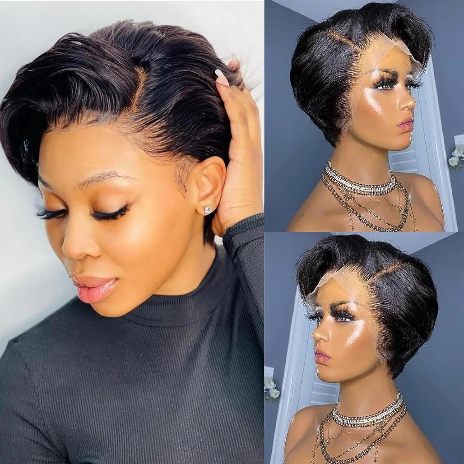 Pixie Cut Wig Human Hair Short Bob Lace Front Wigs for Black Women 13x4 HD Transparent Lace Front Wigs Straight Glueless Wigs