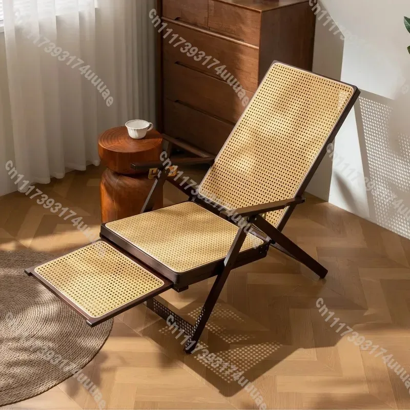 For Rattan Folding Recliner Chair No Assembly Required Sit and Lie Dual Purpose Office Leisure Nap Sofa for Elderly Balcony