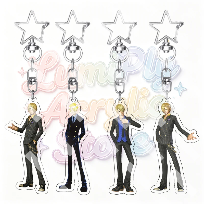 Fashion 5cm Peripheral Sanji Formal Striped Suit Acrylic Keychain Creative Q Version Character Gentleman Business Anime Pendant