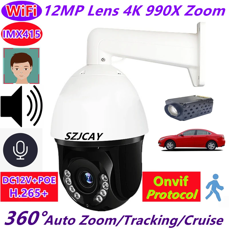 

Wireless WiFi 12MP 4K 990X Zoom PTZ IP Camera 8MP Outdoor Color High Speed Dome PTZ Auto Zoom Tracking Surveillance Camera