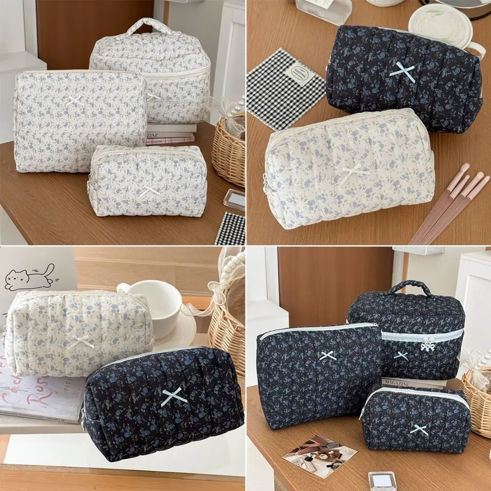 Sweet Quilting Cotton Floral Cosmetic Pouch Tote Large Capacity Zipper Women's Toiletry Bag Ins Style Makeup Bag Makeup Brush