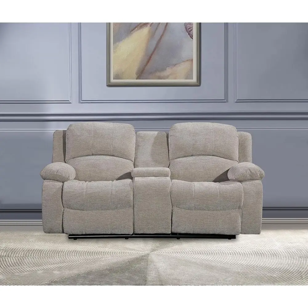 

Reclining Sofa Set with Drop Down Table and Cupholder, Living Room Loveseat Glider Chair (Light Grey)
