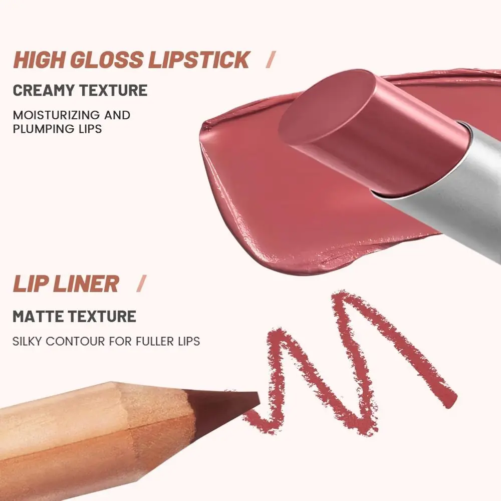 Matte Lip Pencil Lipstick and Lip Liner Combo Hydrating Lipstick Smooth Lip Liner and Lip Gloss Kit with Sharpener Non-Stick