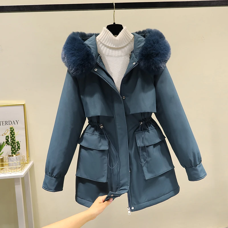 

Женская осенняя парка, непромокаемая, модная, с поясом, однотонная, со светоотражающими элементами, эластичная, стеганая, из стильной ткани, с контрастным пышным воротником, для офиса