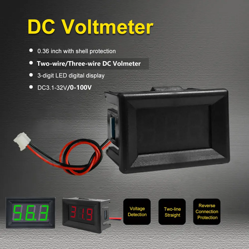 0.36 Inch Mini Red Green LED Display Panel Voltage Meter Voltmeter Home Use Voltage 3 Three Digital DC 3.5V-32V 2 / 3 Wires